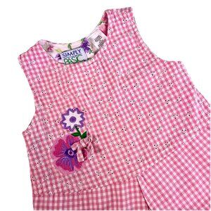 VTG Simply Basic Girl Toddler Pink Gingham Romper Floral Embroidered Size 2T